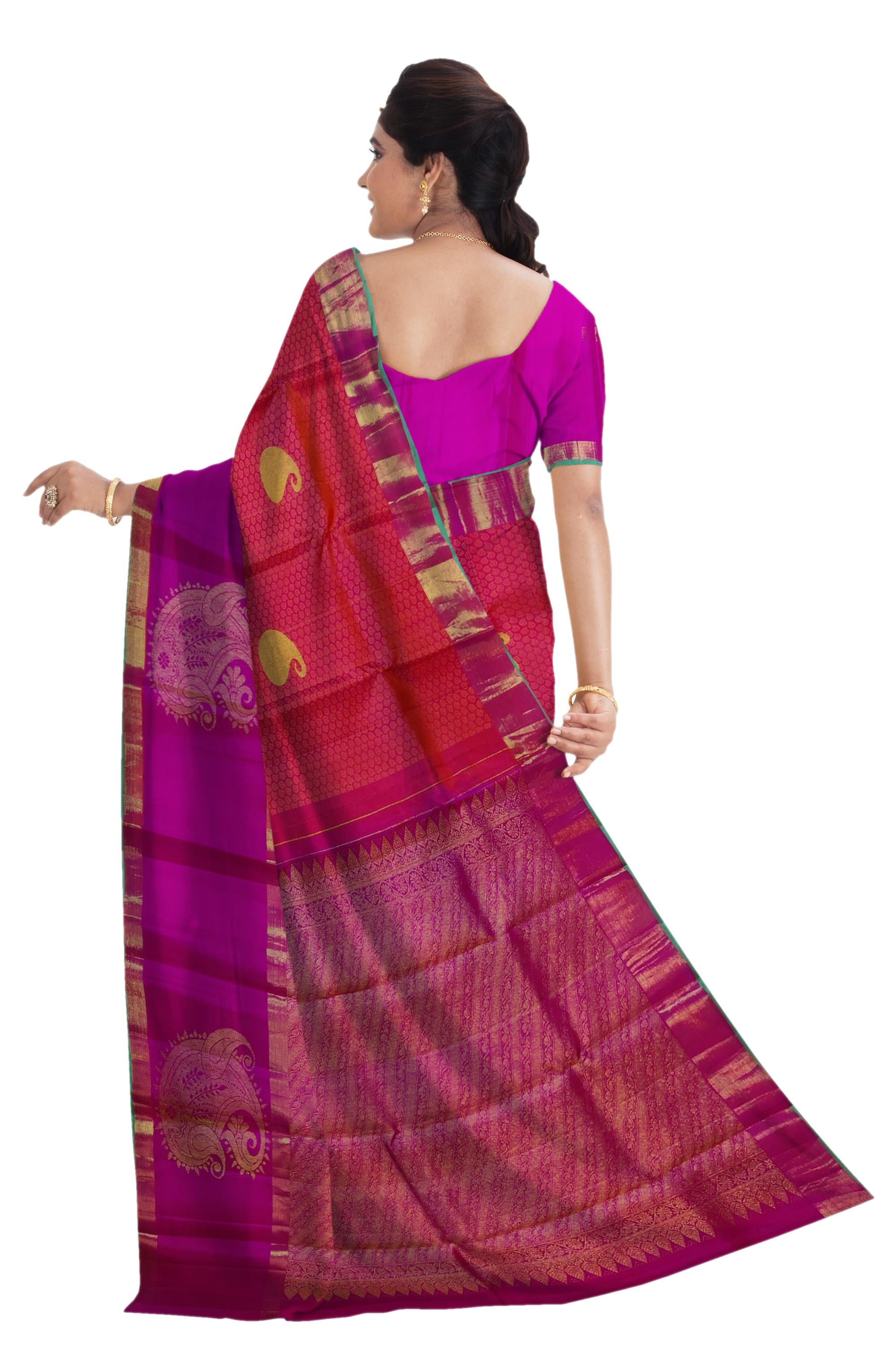 17074  Pure Silk 6.20 mtrs, Emboss Body, Magenta border with Pink Body with Blouse