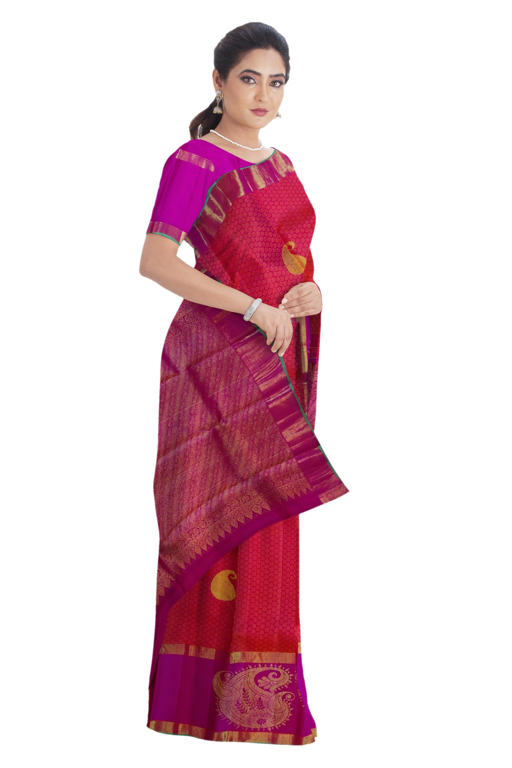 17074  Pure Silk 6.20 mtrs, Emboss Body, Magenta border with Pink Body with Blouse