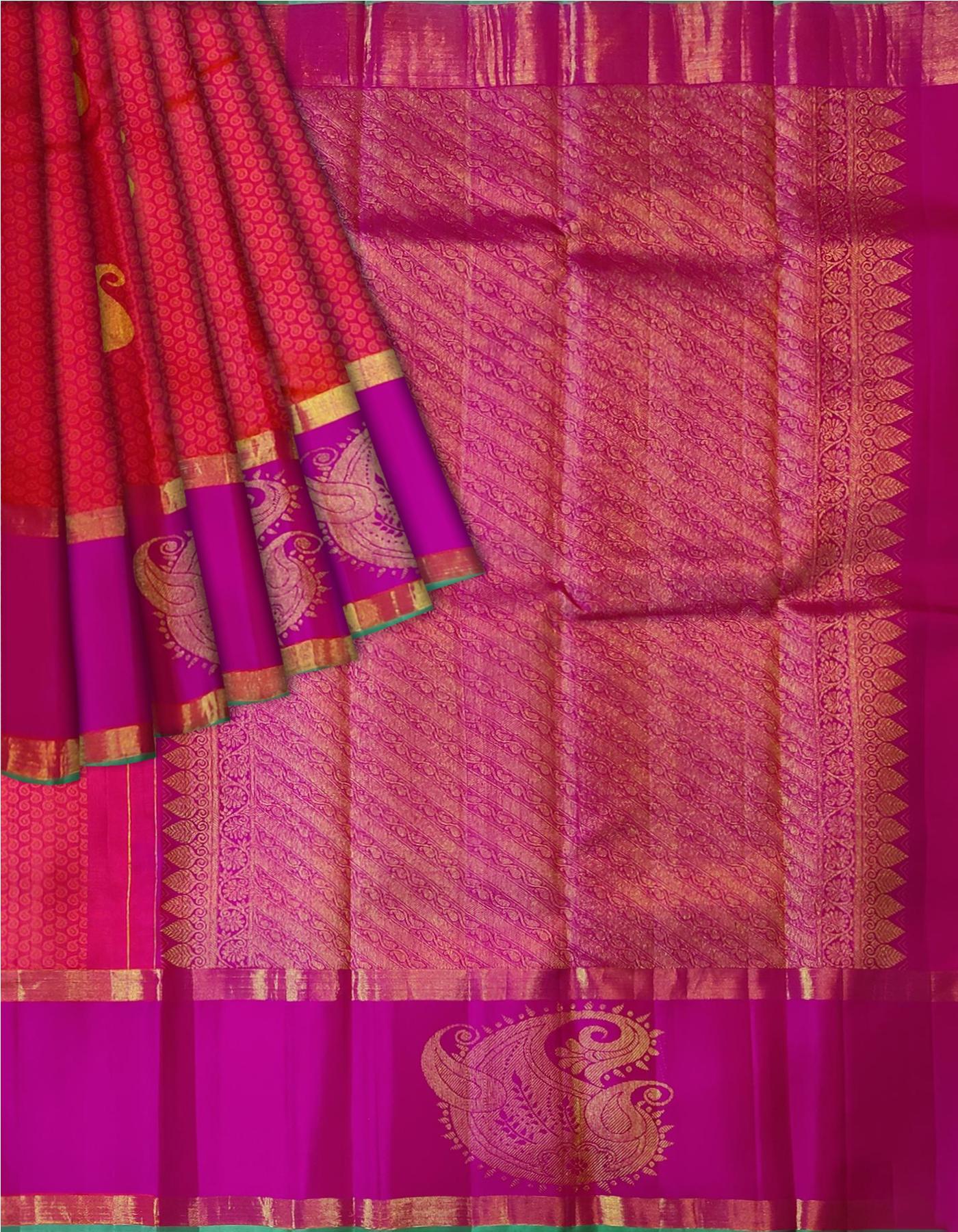 17074  Pure Silk 6.20 mtrs, Emboss Body, Magenta border with Pink Body with Blouse