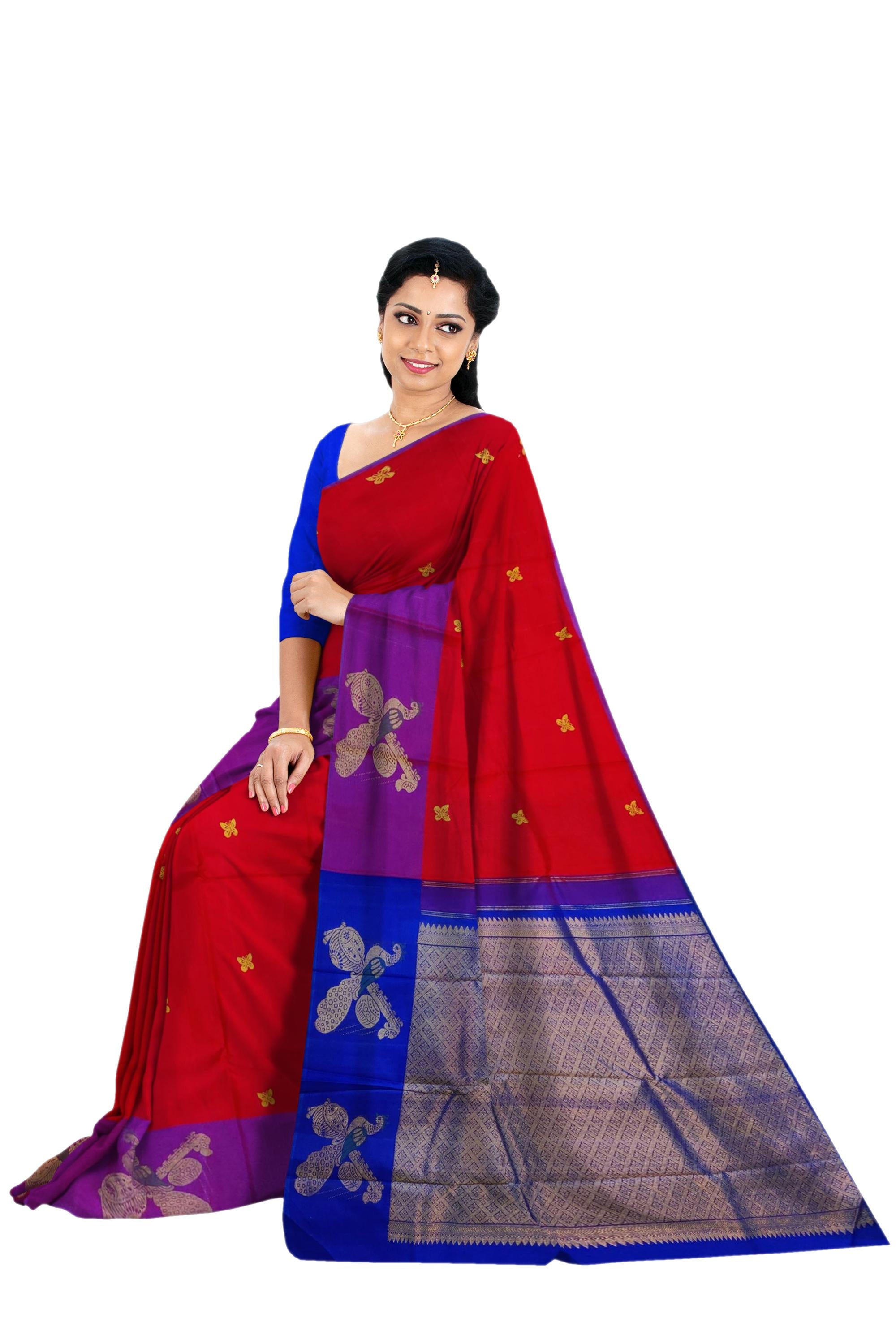 36288 Pure Silk 6.20 mtrs, Purple Shot color Annam Big Border with Arakku Body with Blouse