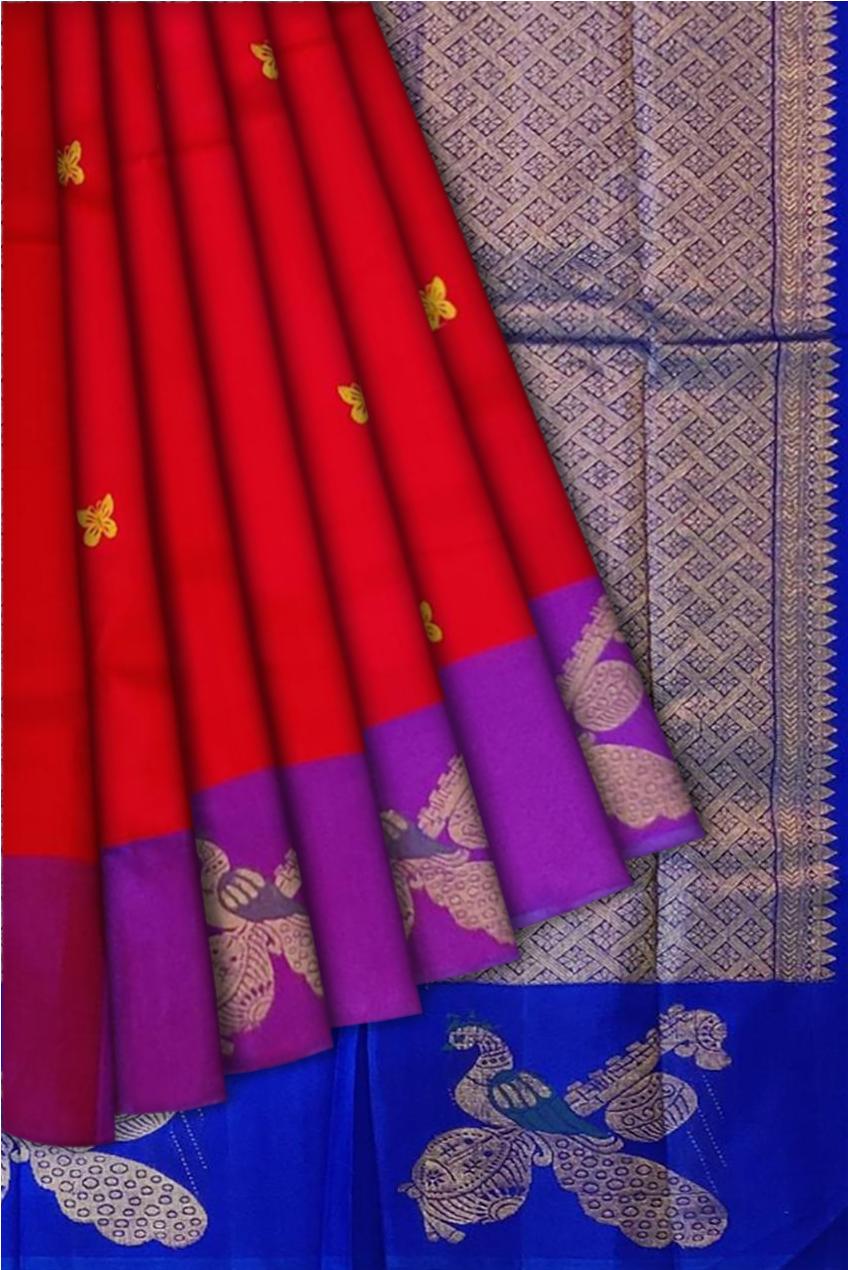 36288 Pure Silk 6.20 mtrs, Purple Shot color Annam Big Border with Arakku Body with Blouse