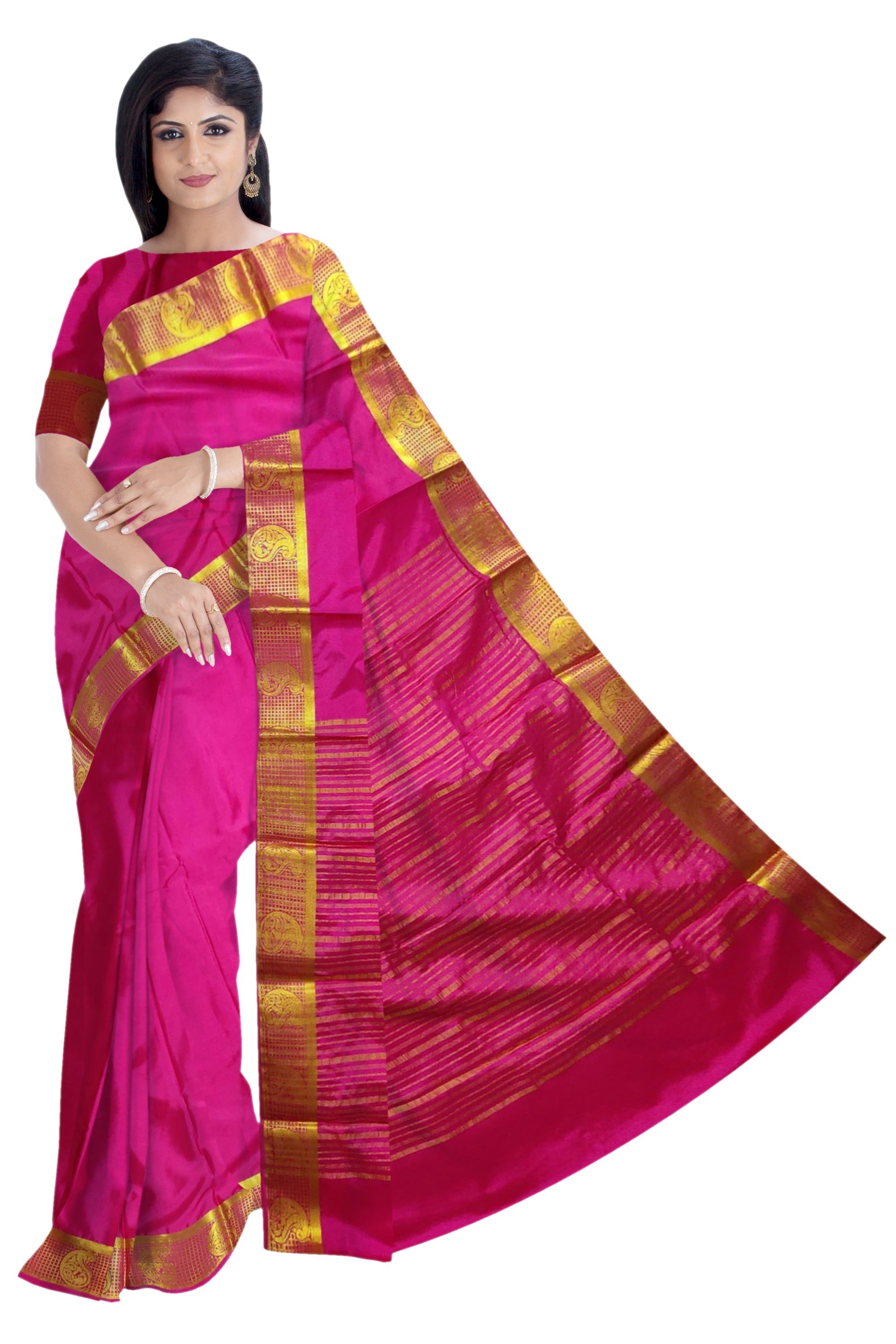 37218 Art Crepe Saree, Self, Rich Pallu, Pink with Blouse