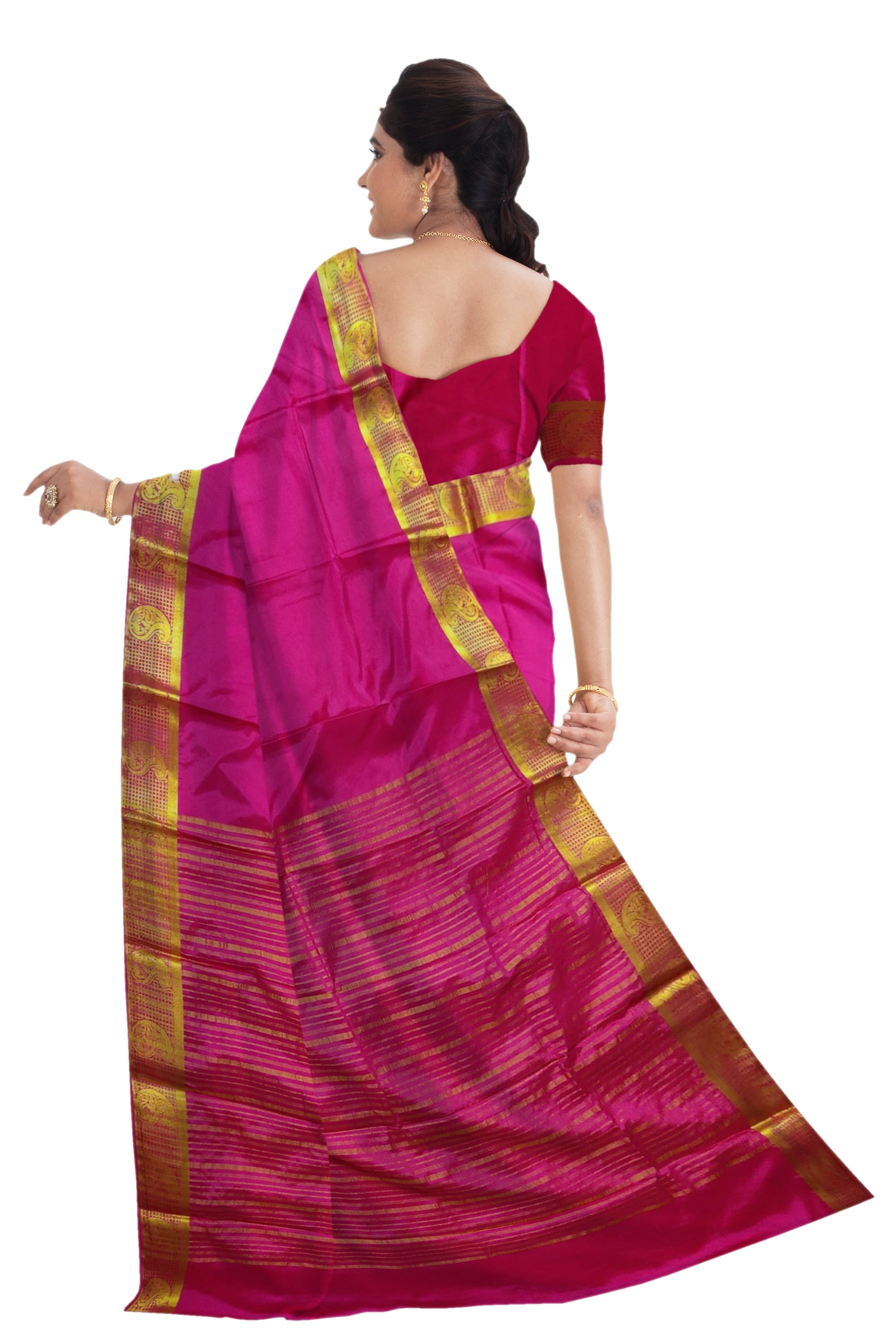 37218 Art Crepe Saree, Self, Rich Pallu, Pink with Blouse