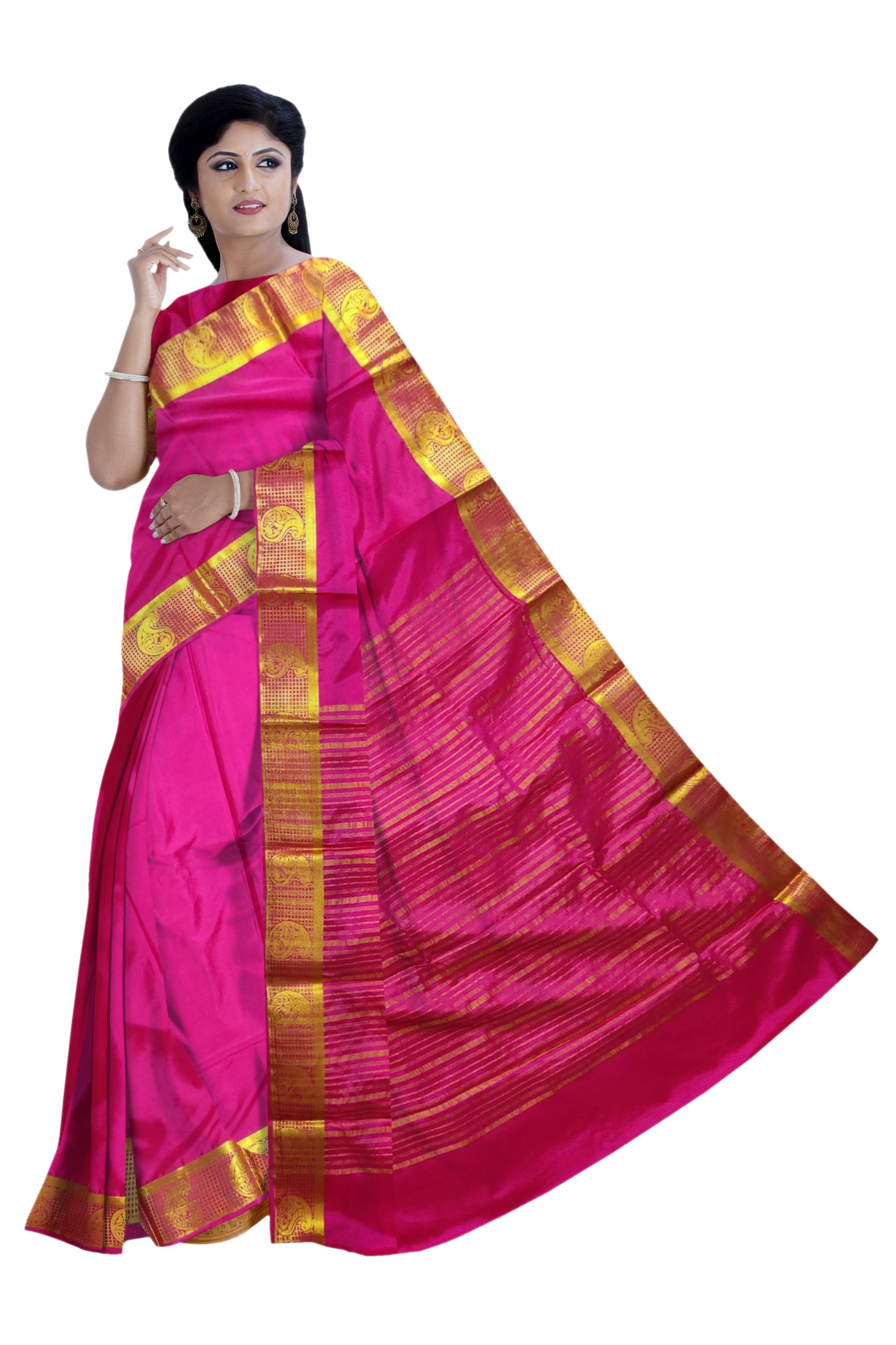 37218 Art Crepe Saree, Self, Rich Pallu, Pink with Blouse