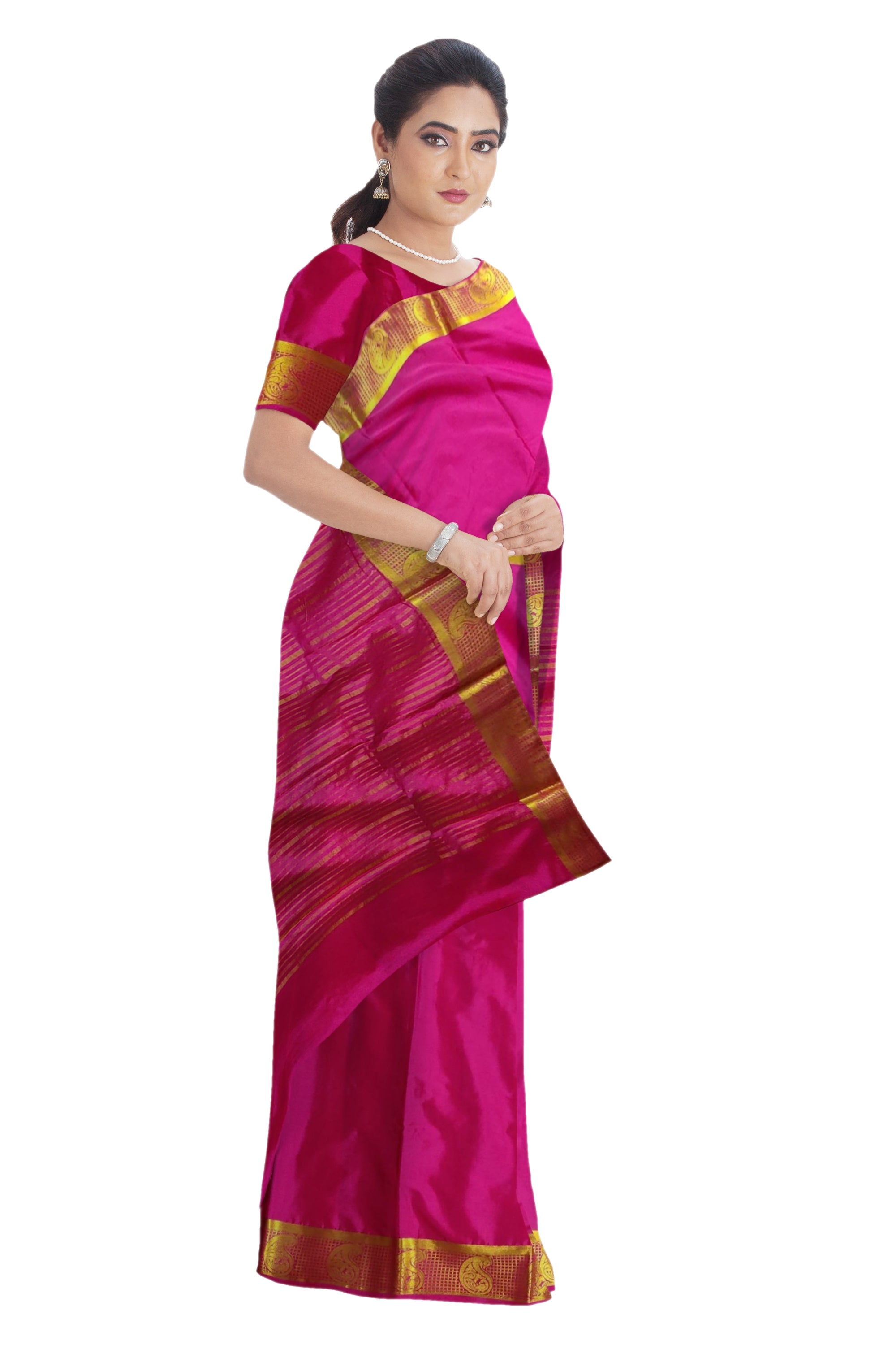 37218 Art Crepe Saree, Self, Rich Pallu, Pink with Blouse