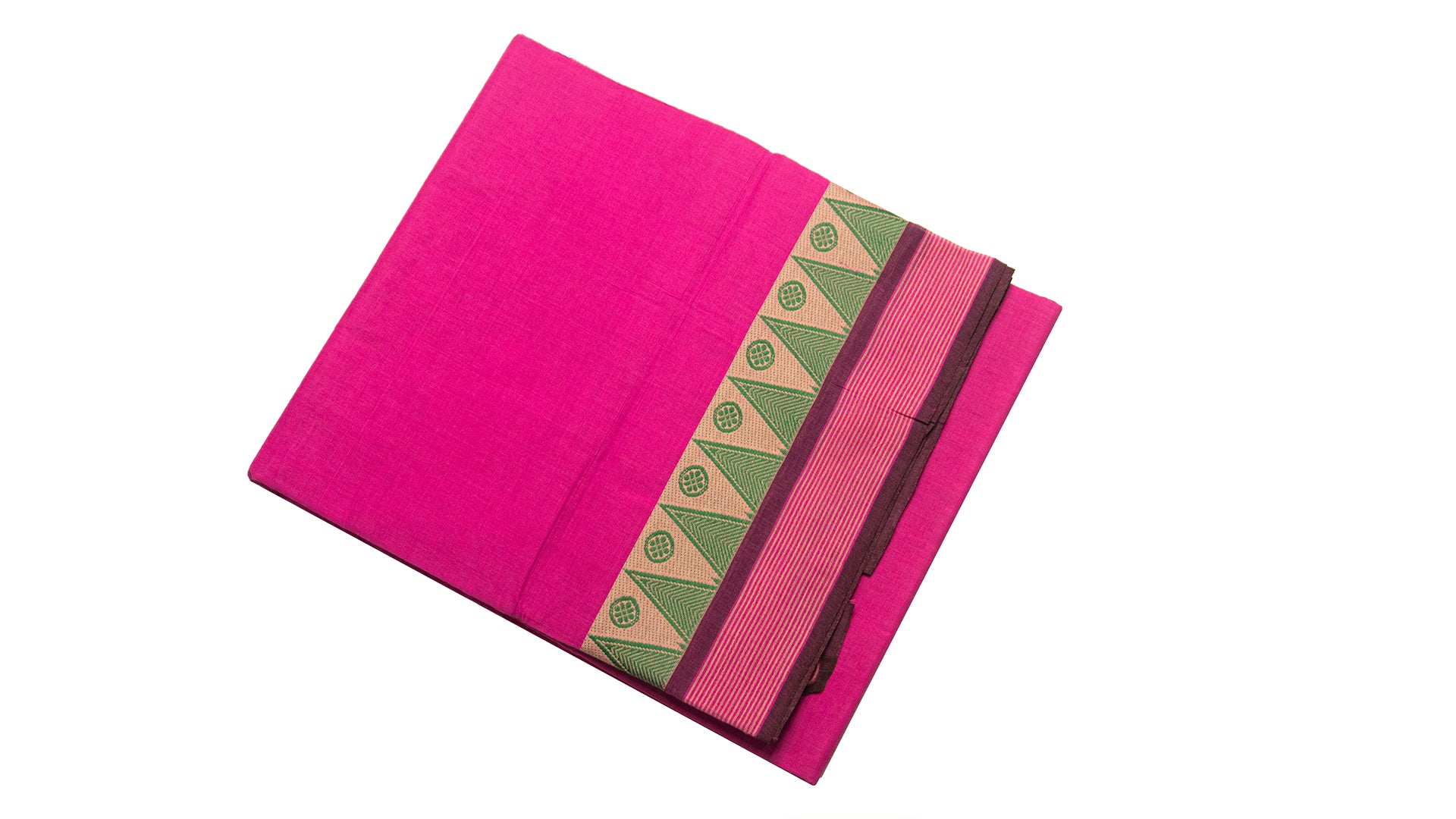 39426  Pure Cotton Saree thread temple border Pink with Green border