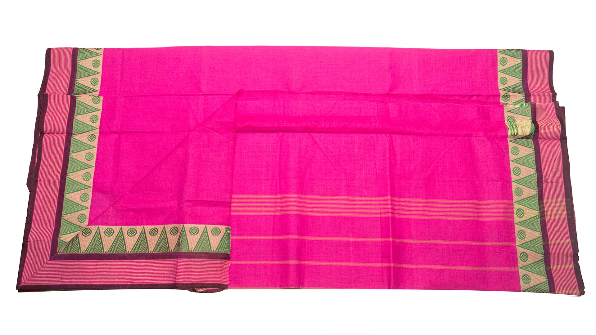 39426  Pure Cotton Saree thread temple border Pink with Green border