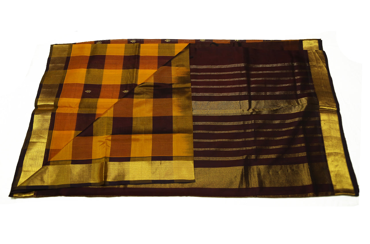 6014 Black, Mustard, Orange Checks with Self Border