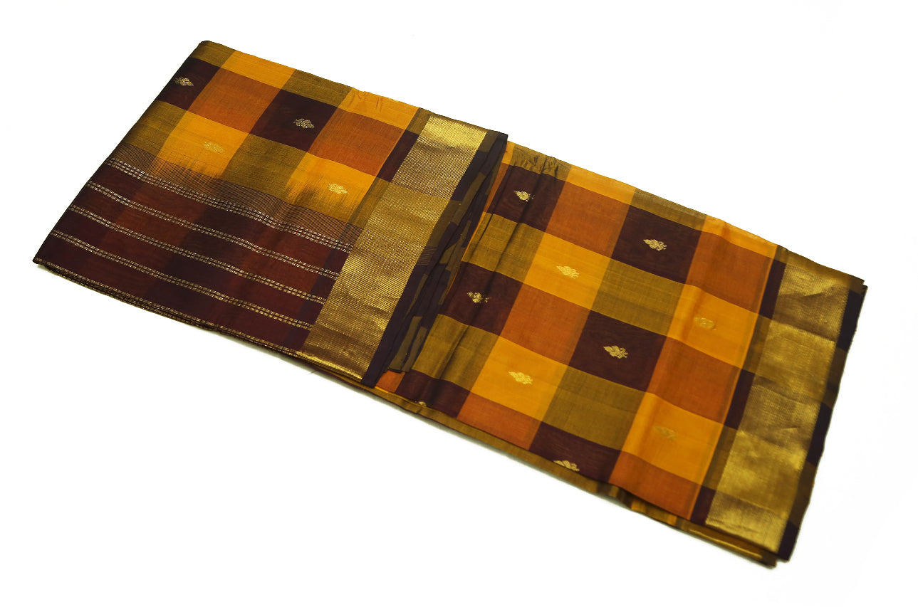 6014 Black, Mustard, Orange Checks with Self Border