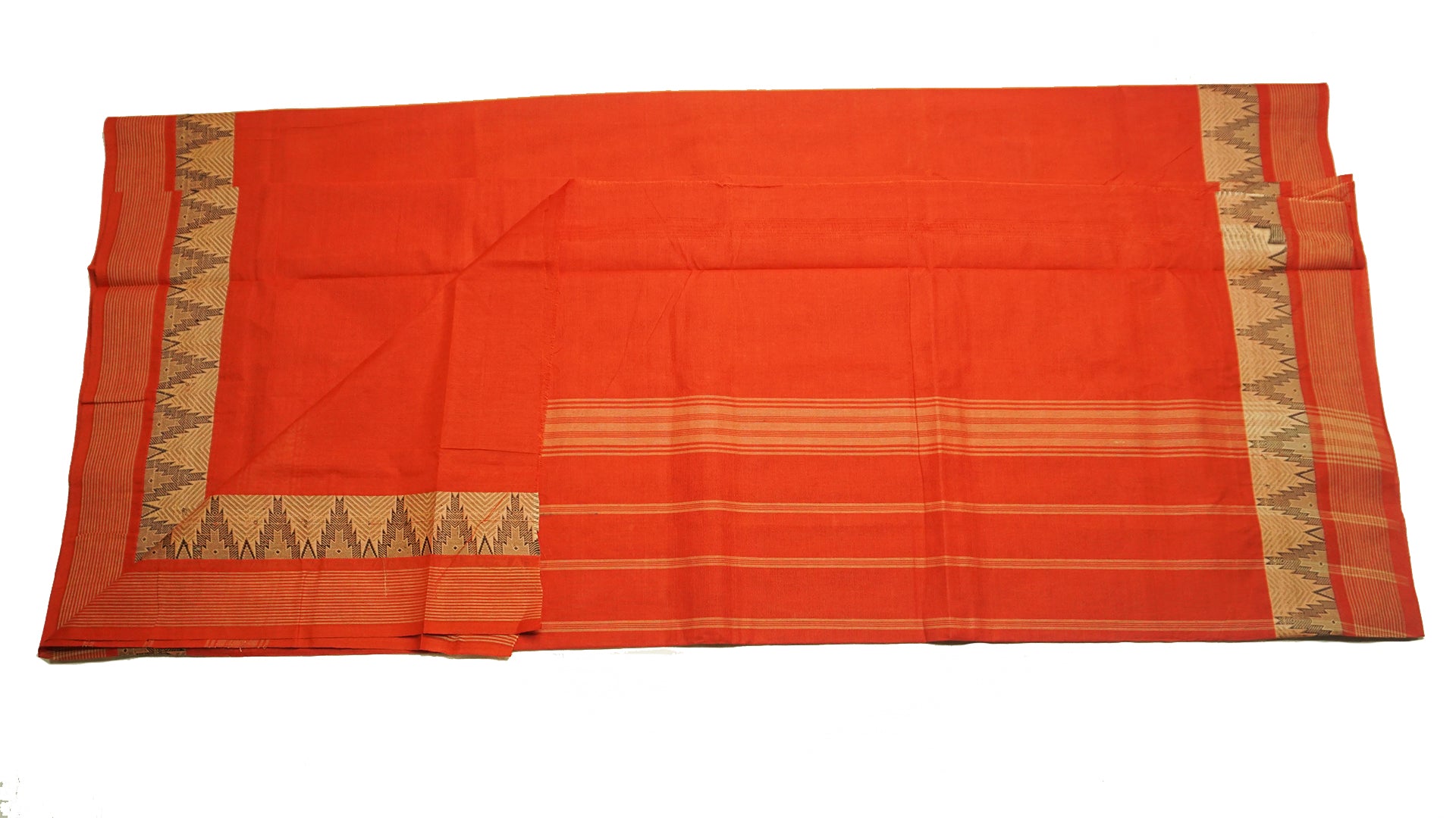39433  Pure Cotton Saree thread temple border Rust