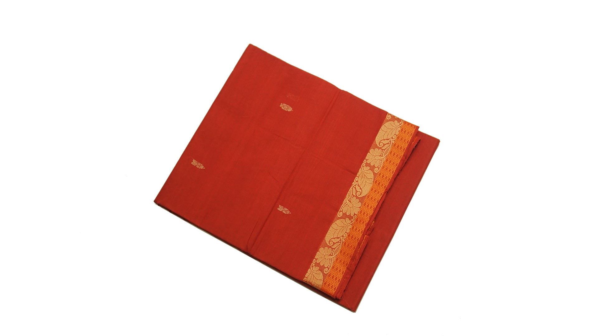 39468  Pure Cotton Saree narrow border with body buttis Rust