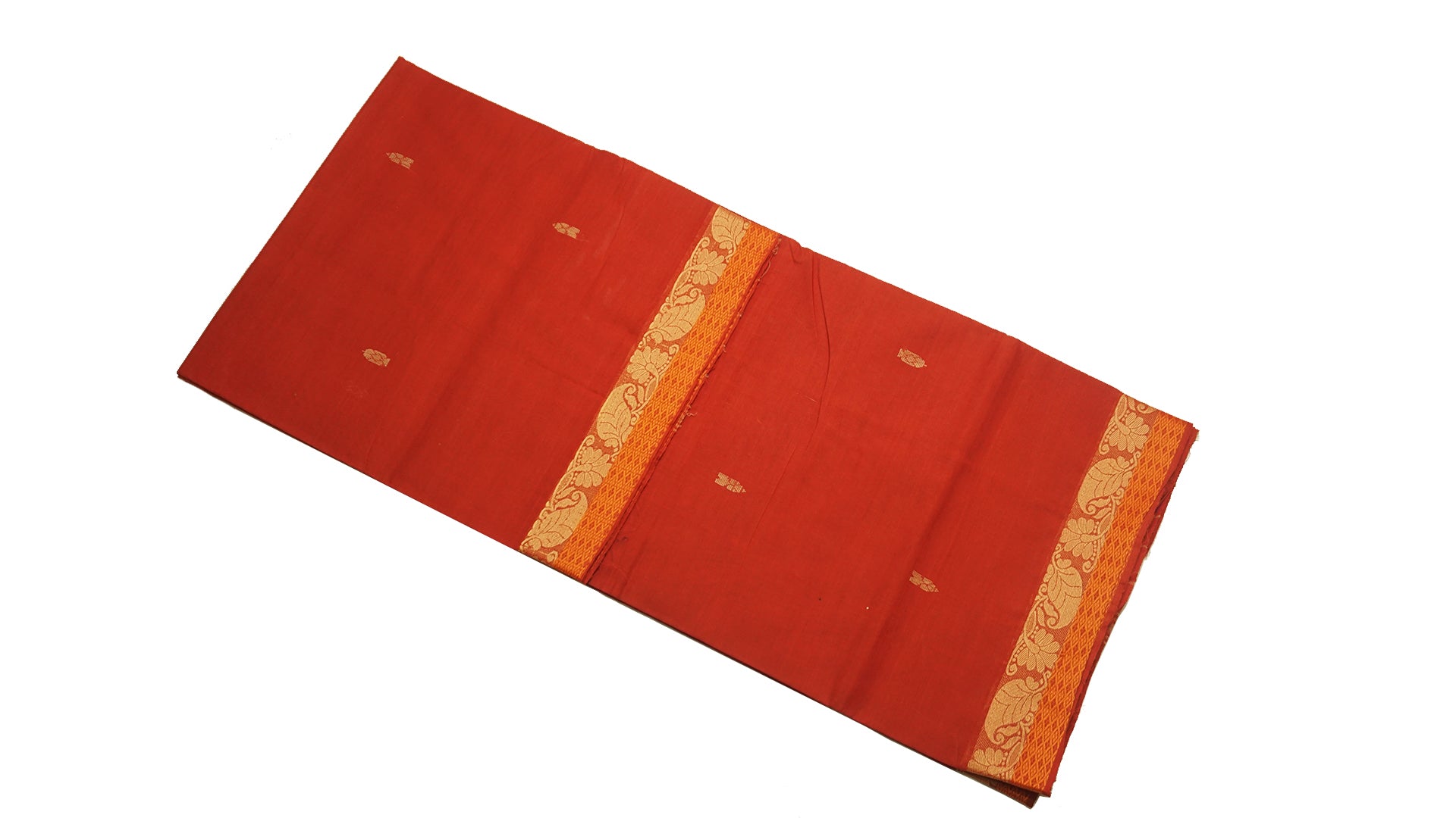 39468  Pure Cotton Saree narrow border with body buttis Rust