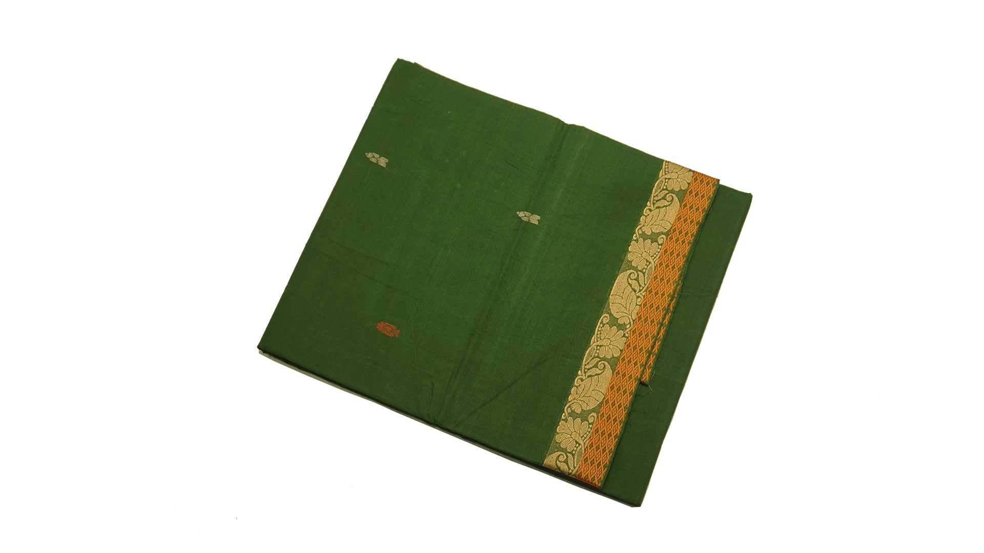 39464  Pure Cotton Saree narrow border with body buttis Olive Green