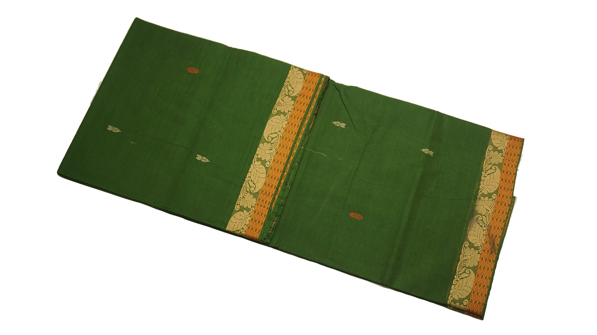 39464  Pure Cotton Saree narrow border with body buttis Olive Green