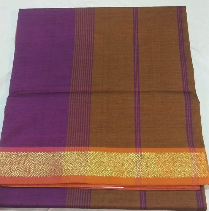 6115  Polycotton Saree Violet body with mustard Pallu