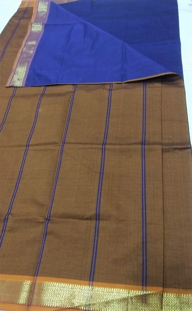 6116  Polycotton Saree Navy Blue Body with mustard Pallu