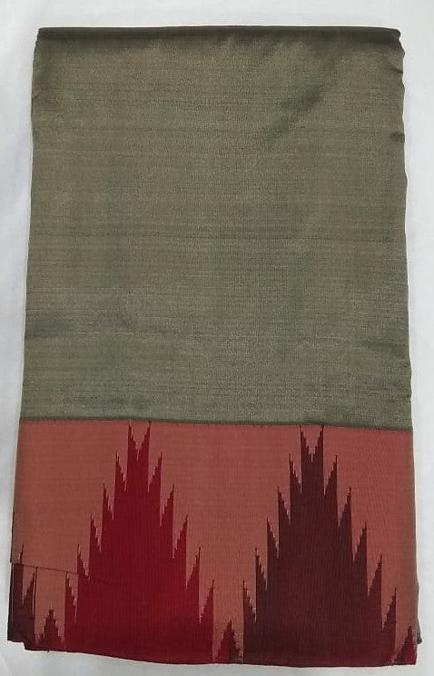 33040 Pure Silk big temple border Arakku Silk multi border Grey body with rich pallu