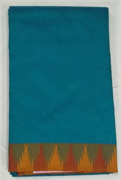 33048 Pure Silk medium temple border Mustard silk multi border Emerald blue body