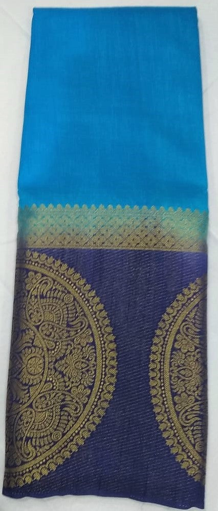 33097 Semi Raw Silk big border Navy Blue with Copper sulphate colour body