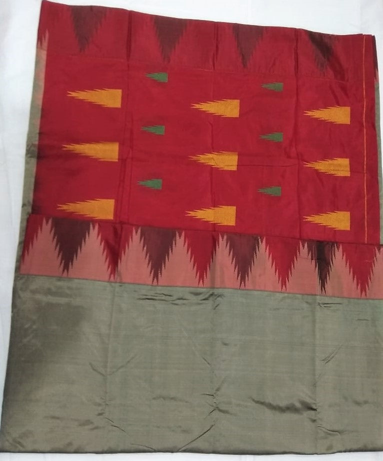 33040 Pure Silk big temple border Arakku Silk multi border Grey body with rich pallu