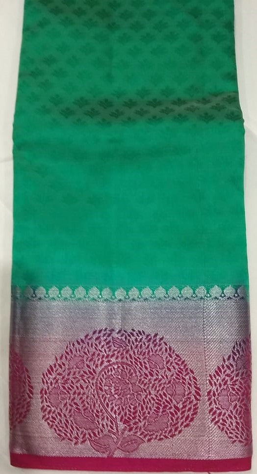 33038 Semi Raw Silk Body emboss Pink silver border with Green colour body