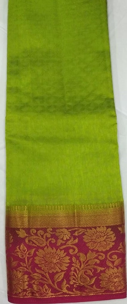 33030 Semi Raw Silk Body emboss Pink-Red border with Pista Green colour body