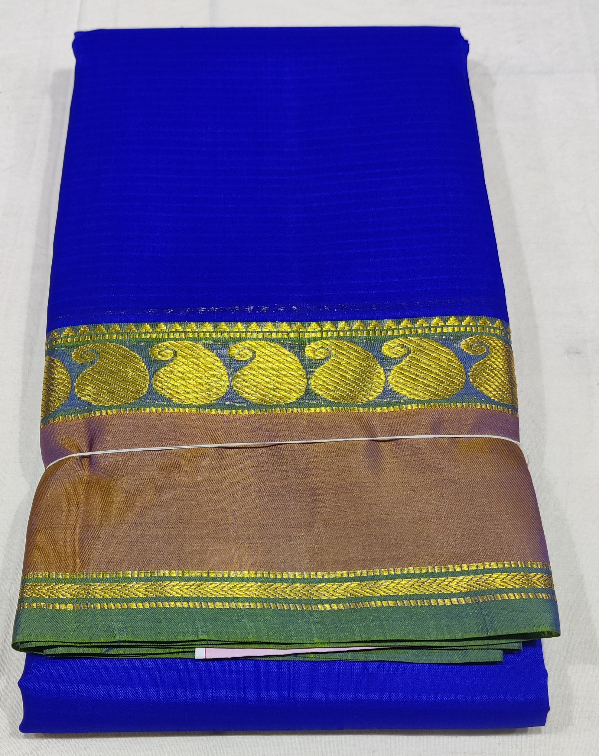 17239  Pure Silk Double Pet Mango border Green-Brown Mix border with MS Blue body