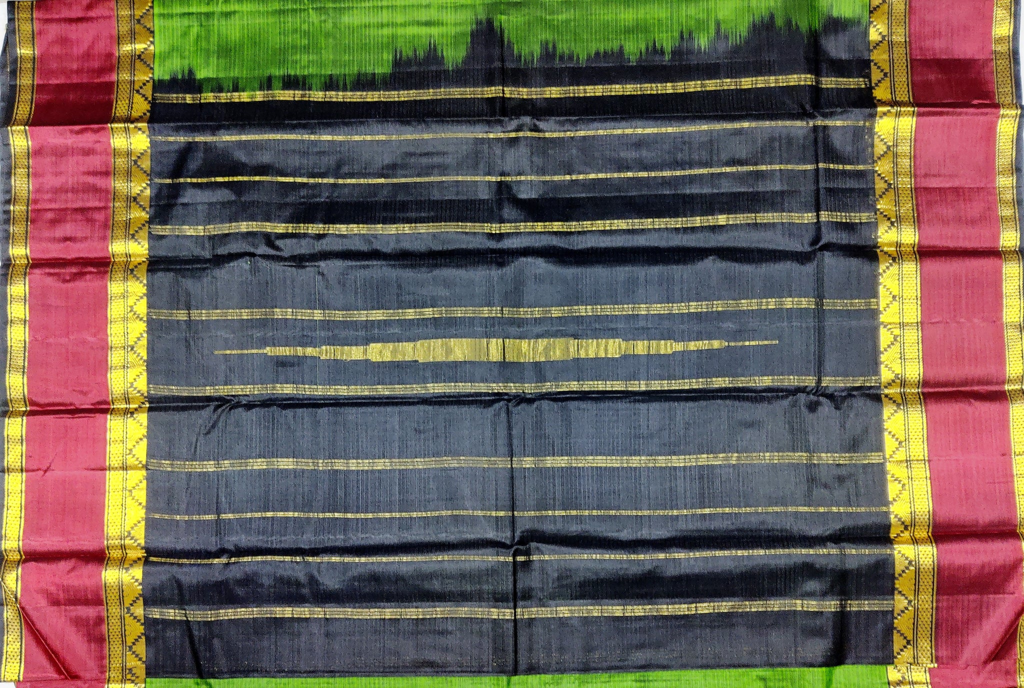 17234  Pure Silk Double Pet Black- Brown border with Green body