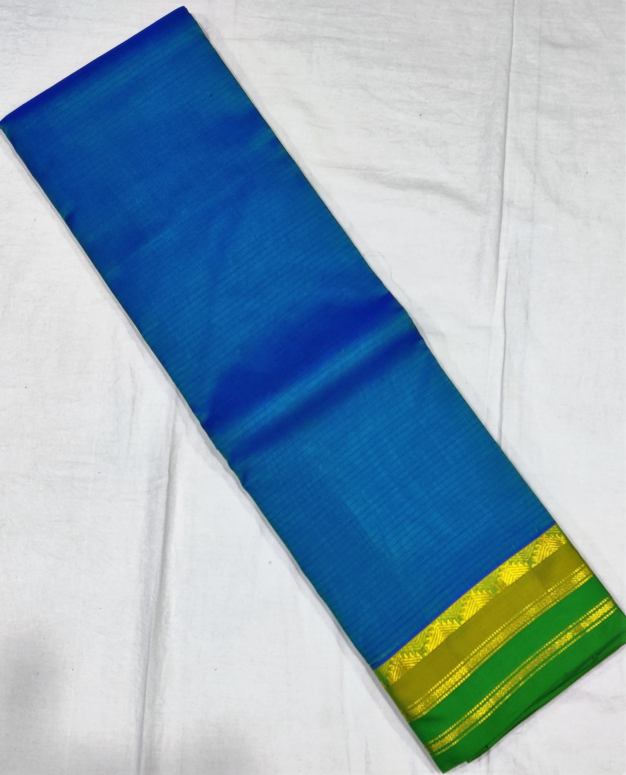 17216  Pure Silk Mustard and green border with copper sulphate body