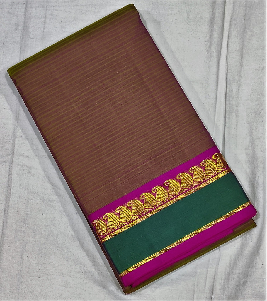 17102  Pure Silk Mango border Pink and Green border with Mango leaf body