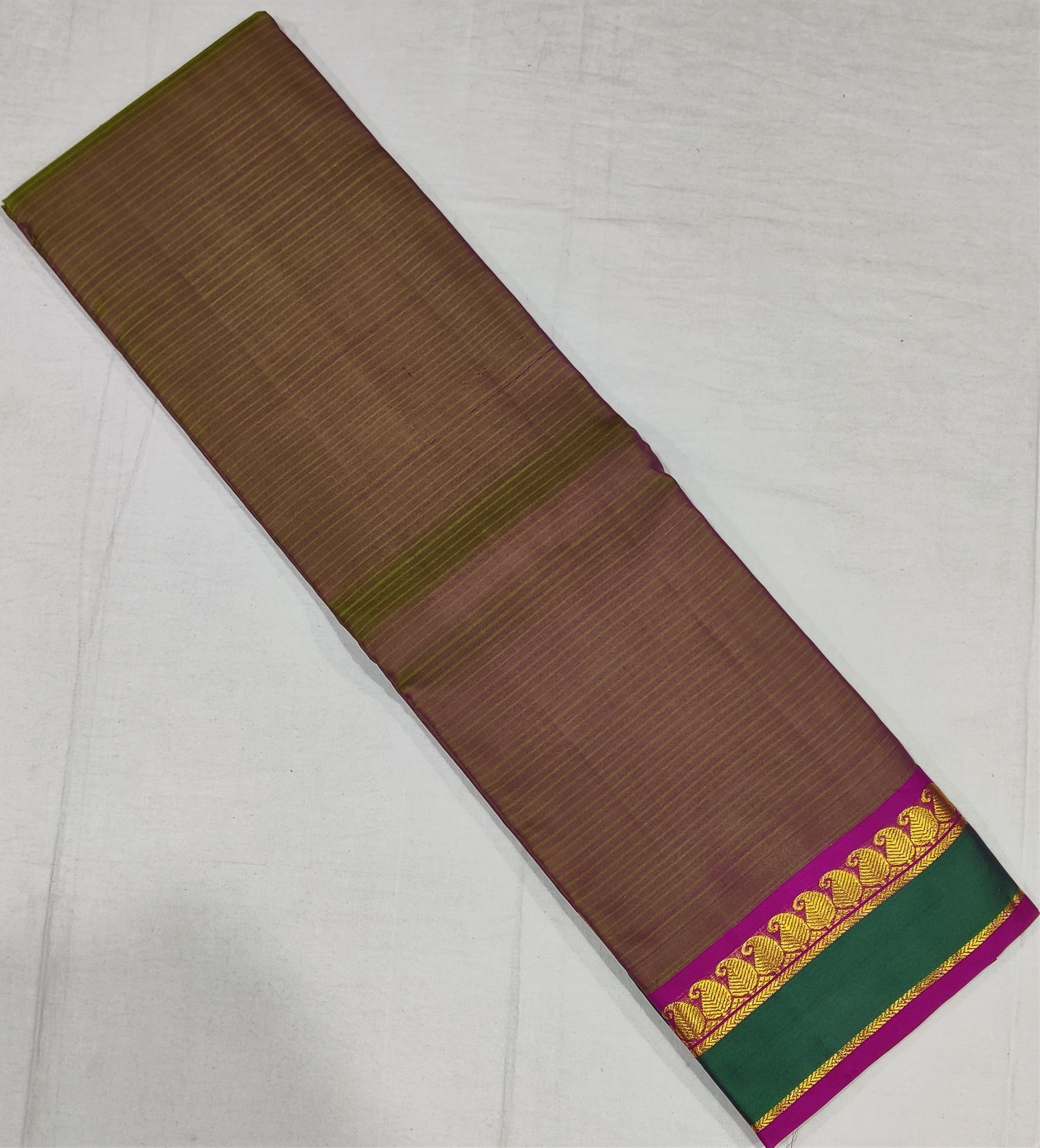 17102  Pure Silk Mango border Pink and Green border with Mango leaf body