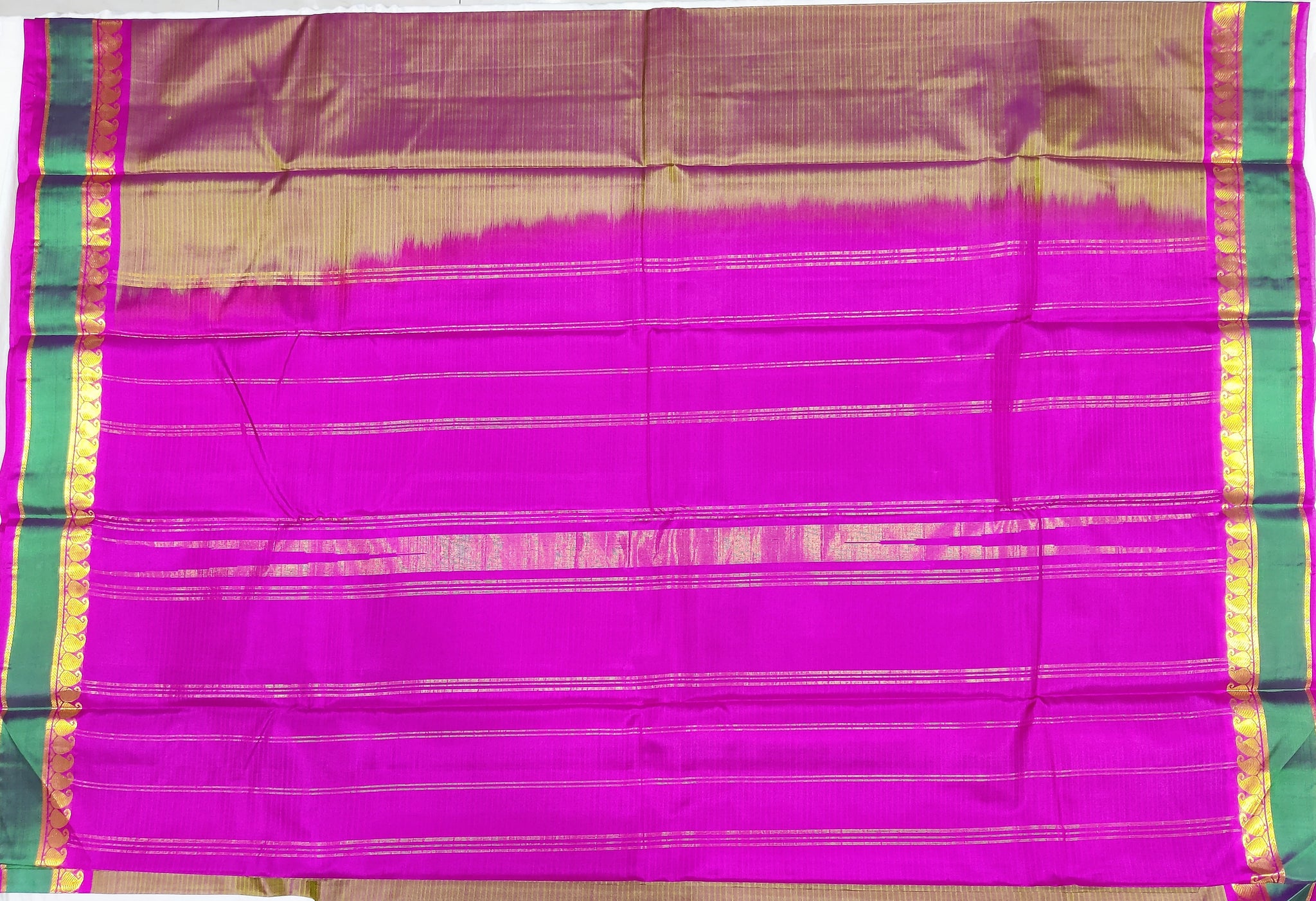 17102  Pure Silk Mango border Pink and Green border with Mango leaf body