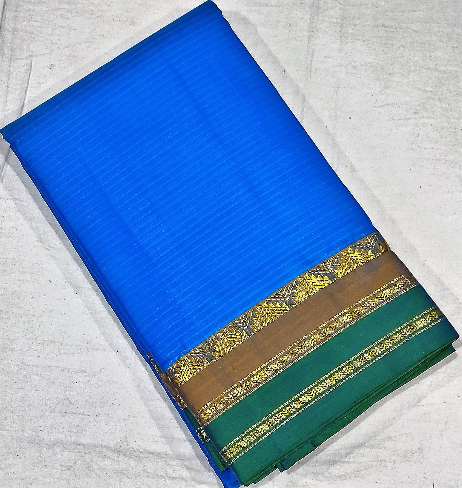17220  Pure Silk Green double shade border with Blue body