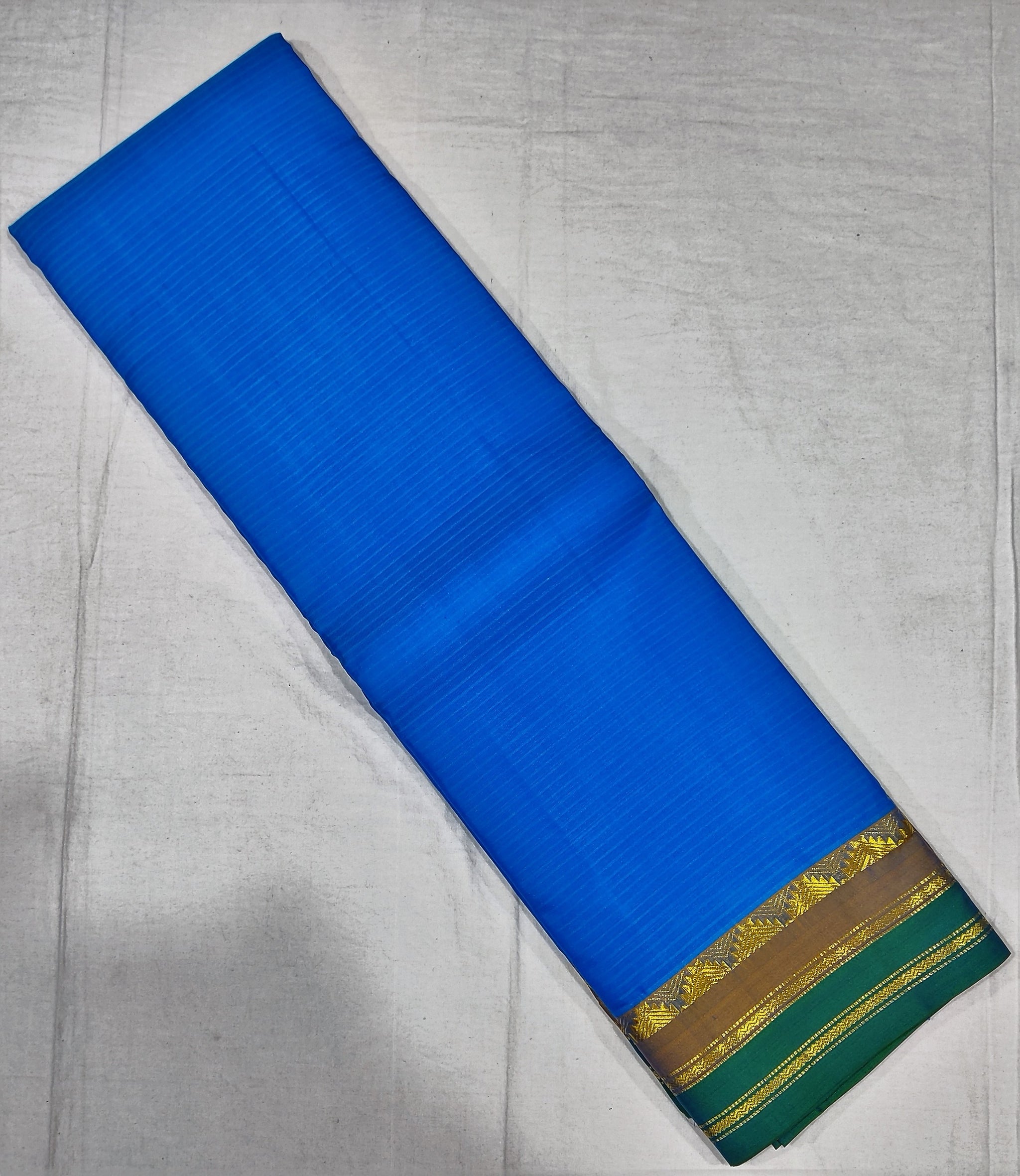 17220  Pure Silk Green double shade border with Blue body