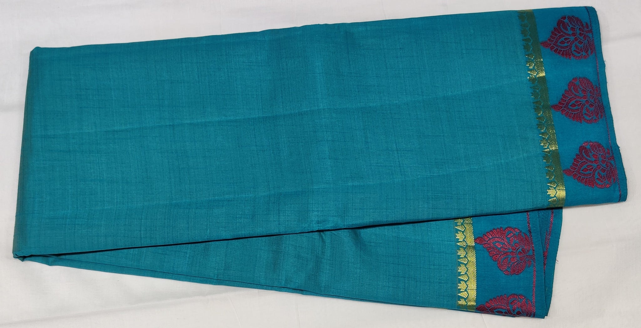33339 Semi Raw Silk Saree,Zari embossed Thread Maroon Border, Self Zari Lines Pallu, Sapphire Blue body