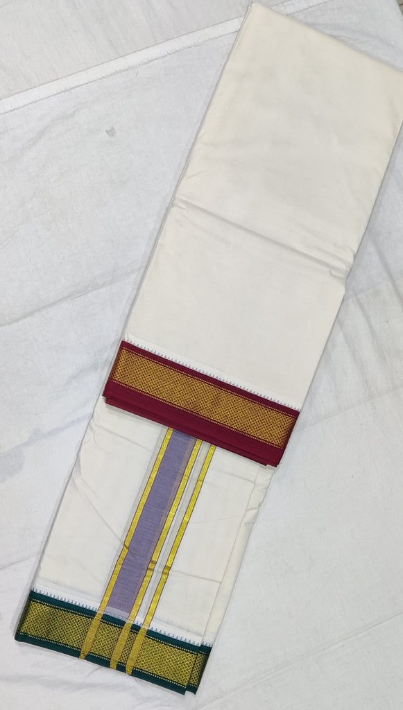 55000   2 x 8 Cotton Dhoti (Veshti) Mayilkann for Auspicious occasions