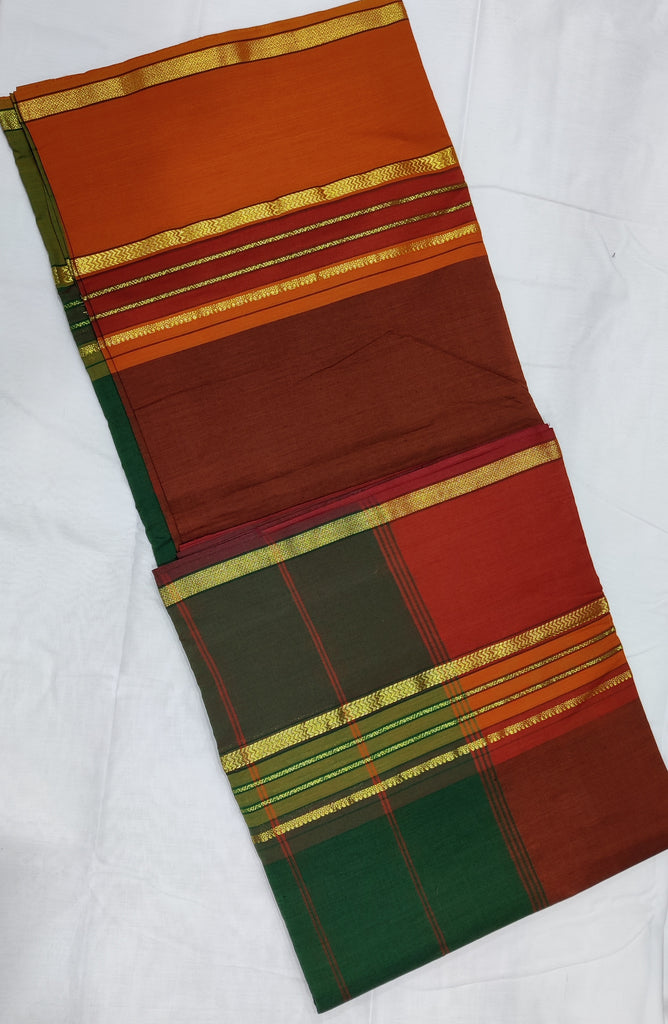 6210 Polycot 6.20 mtrs Pallu lines Honey with Green