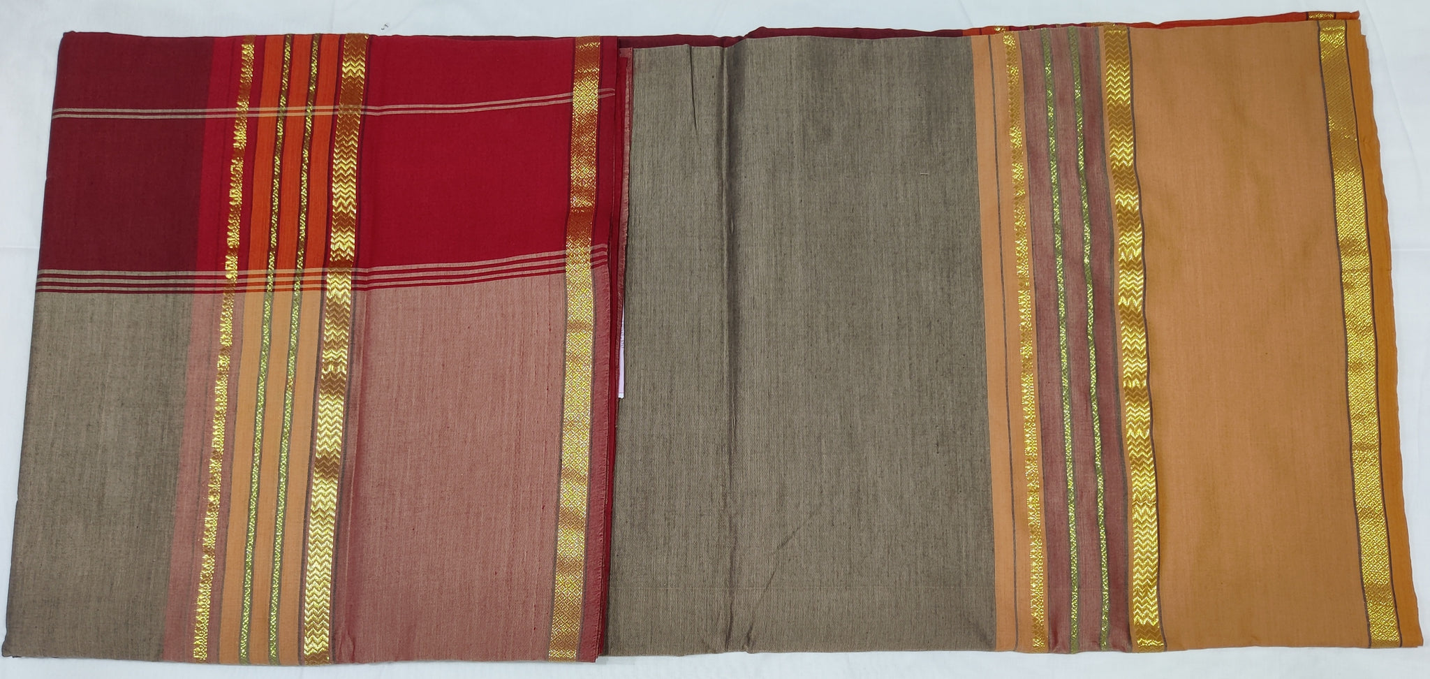 6202 Polycot 6.20 mtrs Pallu lines Grey with Maroon