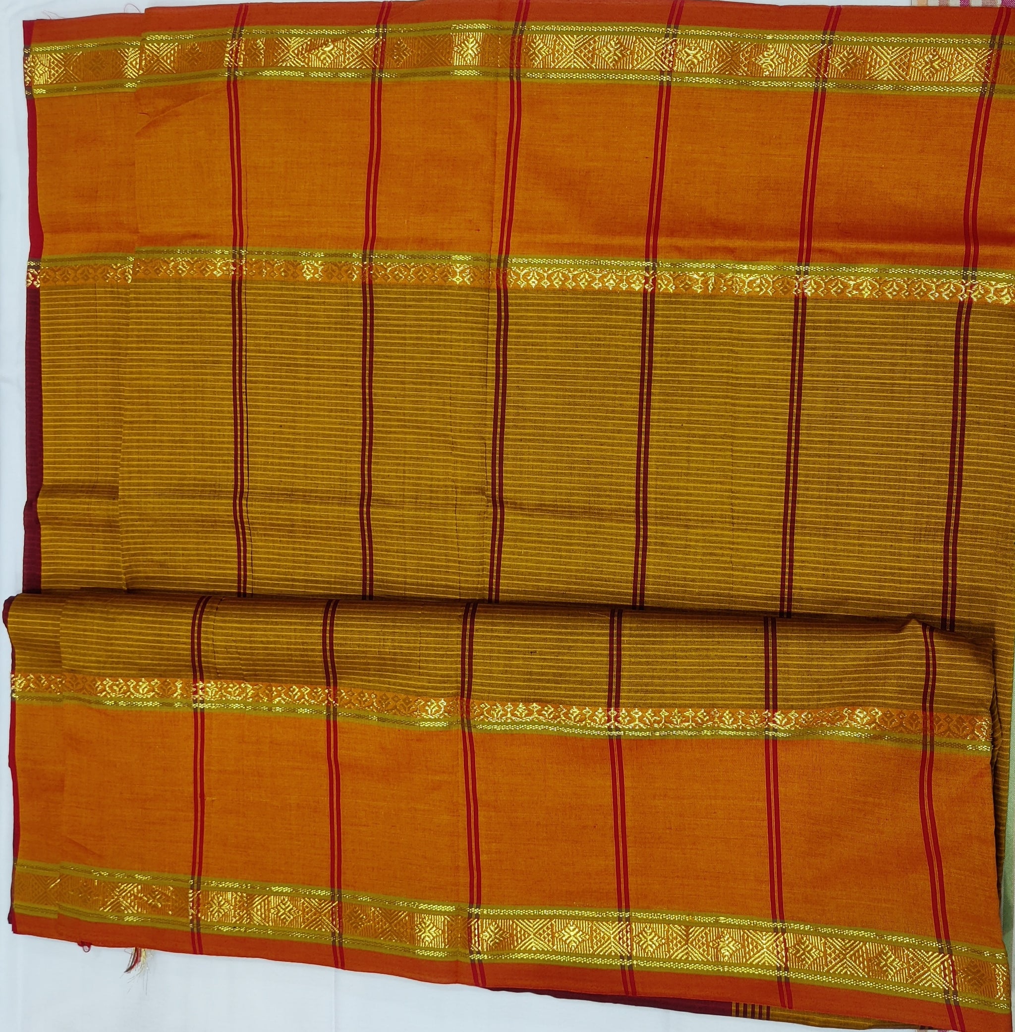 6191 Polycot 6.20 mtrs Pallu lines Maroon with Mustard