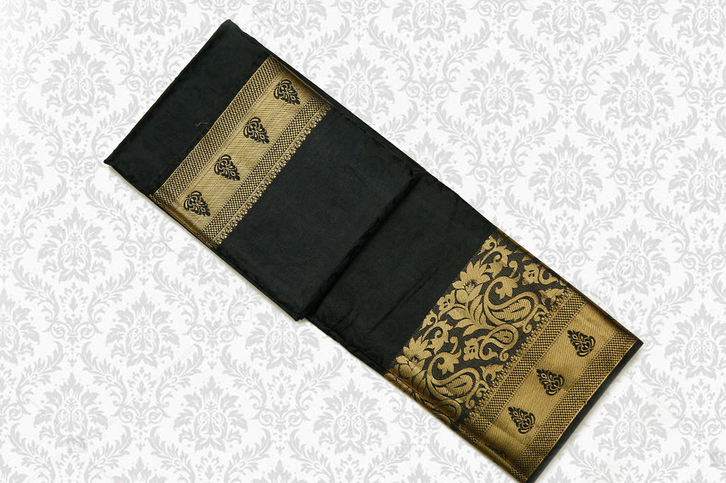 33183 Semi Dupion Emboss Saree Self Black